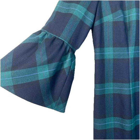 Talbots Black Watch Plaid 3/4 Sleeve Shift Dress Blue Green Size 6 Holiday Fall - Picture 3 of 11